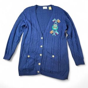 Vintage Jantzen Nautical Cable Knit Cardigan Sweater Size M fisherman core